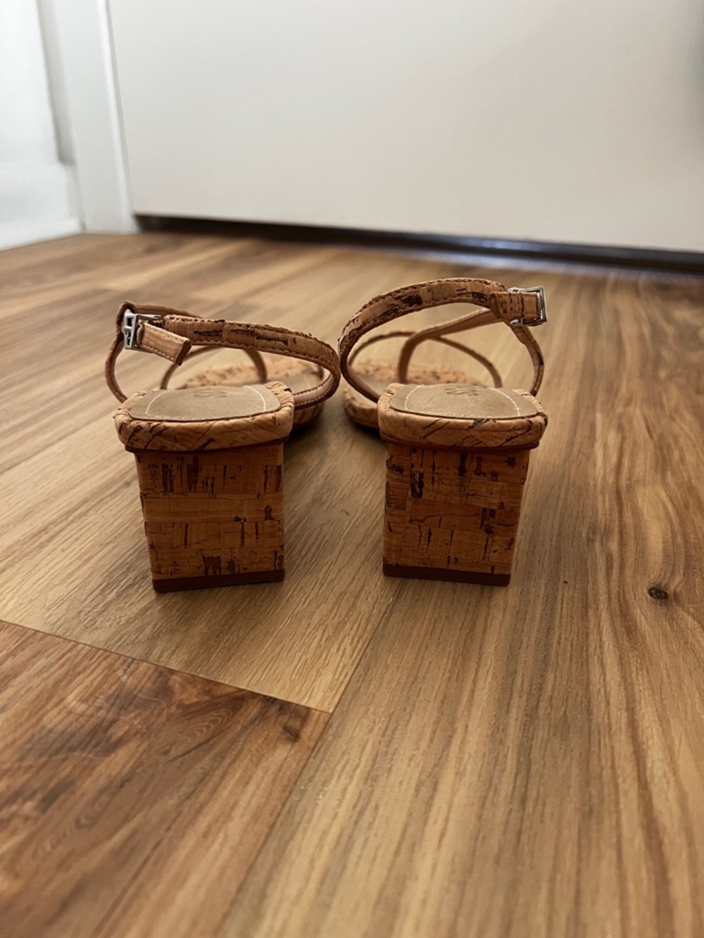 SCHUTZ Heloise Cork-Textured Tan Slingback Block Heel Sandals - Picture 3 of 6